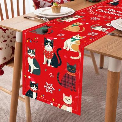 Uplift Treasures Christmas Cat Wreath Table Runner 1014 zq 35.43 * 12.99 In