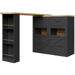 STILVORA Bartisch aus MDF, Schwarz, 138-204x39x104 cm, 360° drehbar mit Stauraum