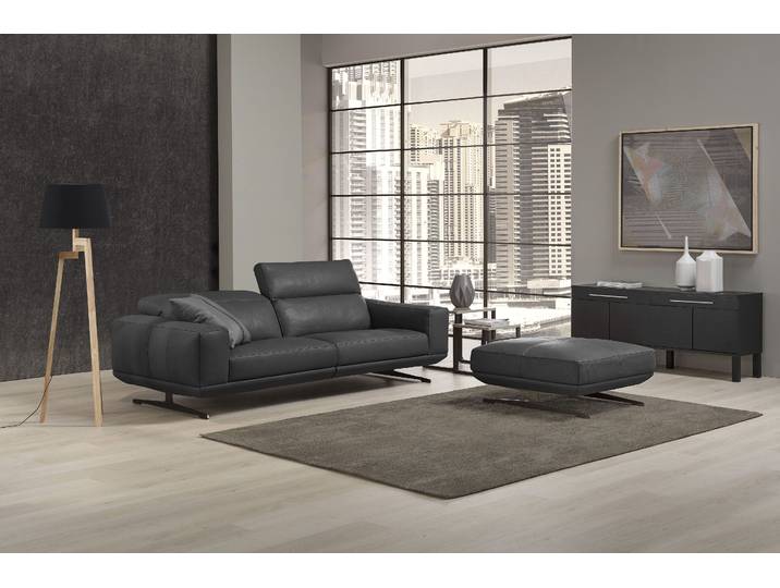 2,5-Sitzer Sofa, Leder BULL, Grau, 236×109 cm, Verstellbare Rückenlehnen, Modern, EGOITALIANO