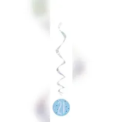 6 Swirl Girlanden blau & silber Zahl 21