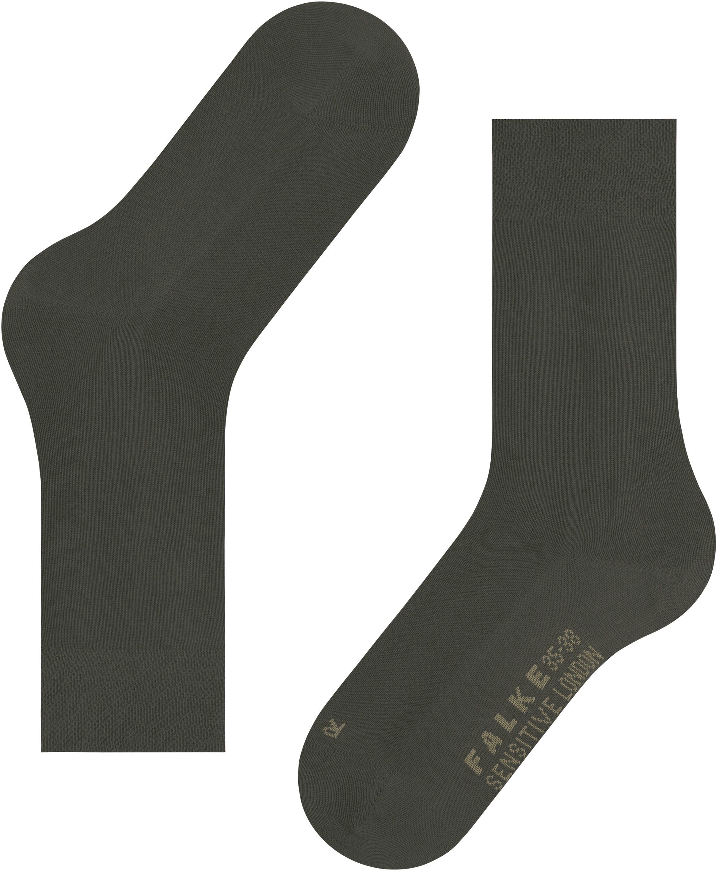 Socken FALKE "Sensitive London", Damen, Gr. 35-38, grün (military), Baumwollmischung, Socken Socken, mit anatomischer Passform, aus hautschmeichelnder Baumwolle military 35-38