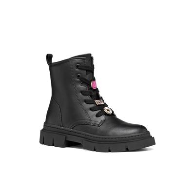 Schnürboots GEOX "J KARSYN GIRL", Mädchen, Gr. 31, Synthetik Textil, schwarz, Lederimitat, Schuhe Schnürboots, Stiefelette mit Pins, Größenschablone zum Download