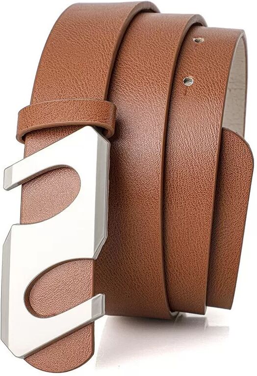 INF Modischer S-Schnalle Gürtel - PU Ledergürtel mit Legierung S-Schnalle für Jeans und Kleider Khaki