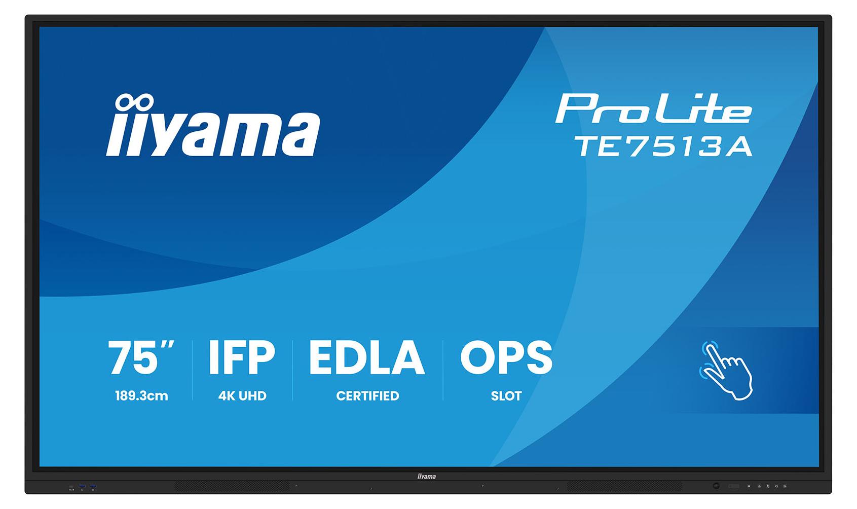 iiyama TE7513A-B2AG, Interaktiver Flachbildschirm, 190,5 cm (75"), 3840 x 2160 Pixel, WLAN, 24/7