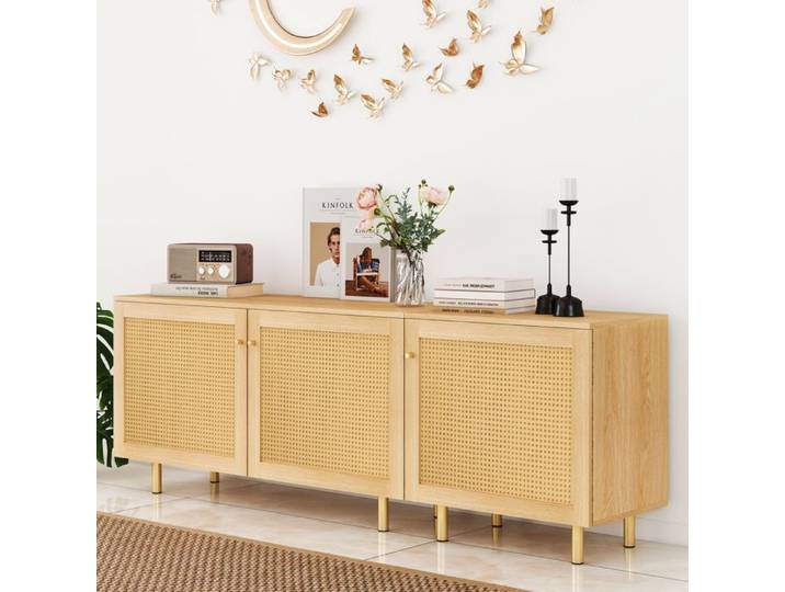 Buffet de rangement 180x40x63 cm - FloraGrace avec structure modulaire et étagère intérieure 3 portes - Naturel