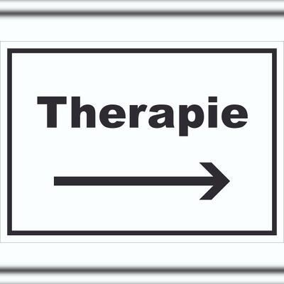 HB-Druck Therapie Schild mit Text und Richtungspfeil rechts Raum Behandlung waagerecht A1 (594x841mm)