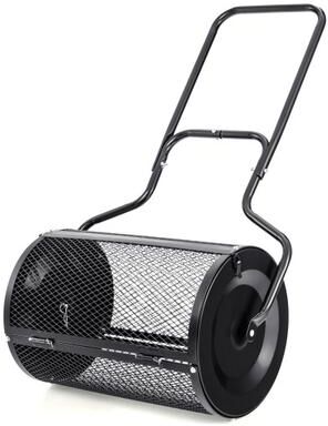 Costway 24” Peat Moss Spreader with Upgrade Side Latches and U-shape Handle-Black