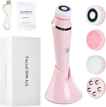 Handpicked Choices 4 In 1 Electric Facial Cleansing Brush Deep Pore Face Cleansing Device With Massage Heads And Waterproof Design pink