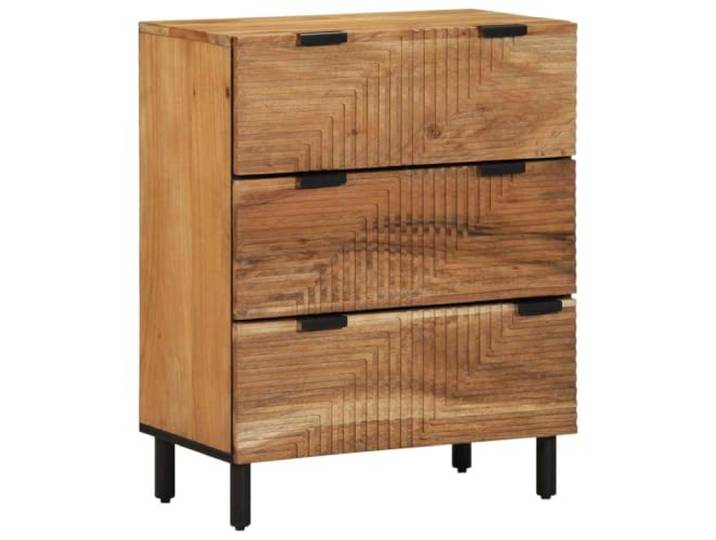 Makastle Sideboard Braun 60 x 33 x 75 cm Massivholz Akazie mit CNC-Front, Zusammenbau erforderlich