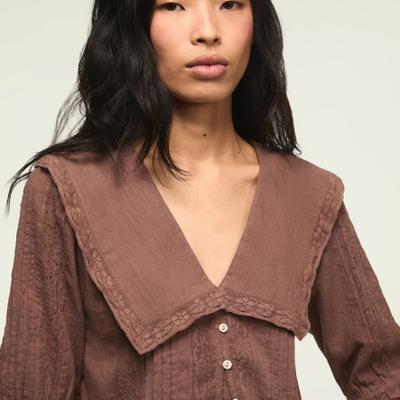 Lucky Brand Peter Pan Peplum Blouse - Women's Clothing Blouses Tops Dress Shirts in Peppercorn, Size L
