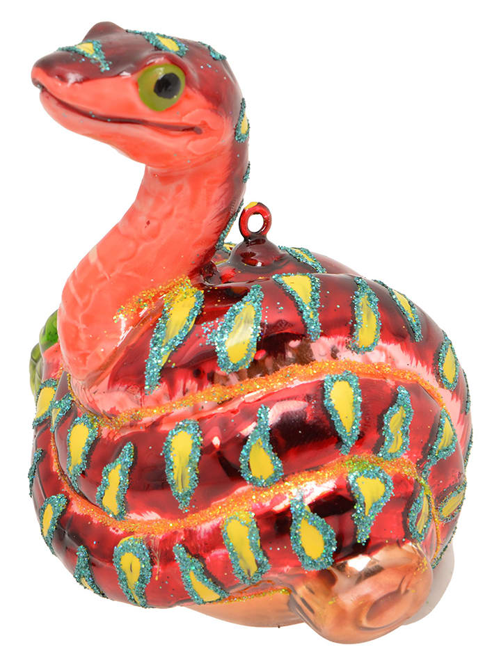 Krebs Glas Lauscha Christbaumornament ''Schlange'' in Orange - (L)9 cm - onesize