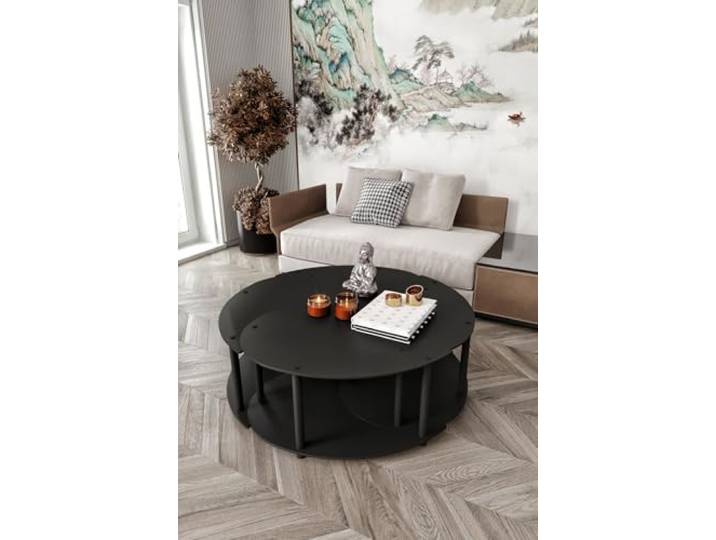 Hanah Home Modernes schwarzes Couchtisch-Set (70 cm), 100% MDF mit Beinen aus gepresstem Kraftpapier Stilvolles und funktionales Design für Wohnzimmer und Lounge