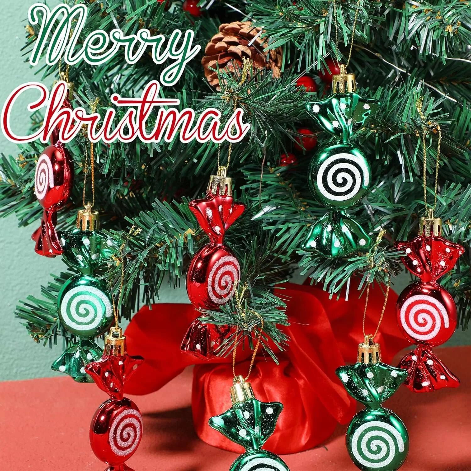 INF Mini Ornements de Bonbons de Noël - Ensemble de 6, Décorations Festives à Suspendre à l'Arbre Vert