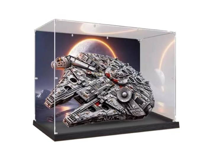 Acryl-Vitrine kompatibel mit 75192 Millennium Falcon, staubdichte Schaukasten (nur Gehäuse) (Lego-Sets sind nicht im Lieferumfang enthalten) (gemalter Hintergrund)