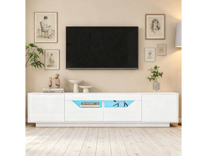 Meuble TV led blanc 180 cm - 2tiroirs 2 portes - Meuble de salon moderne - meuble télévision avec rangement
