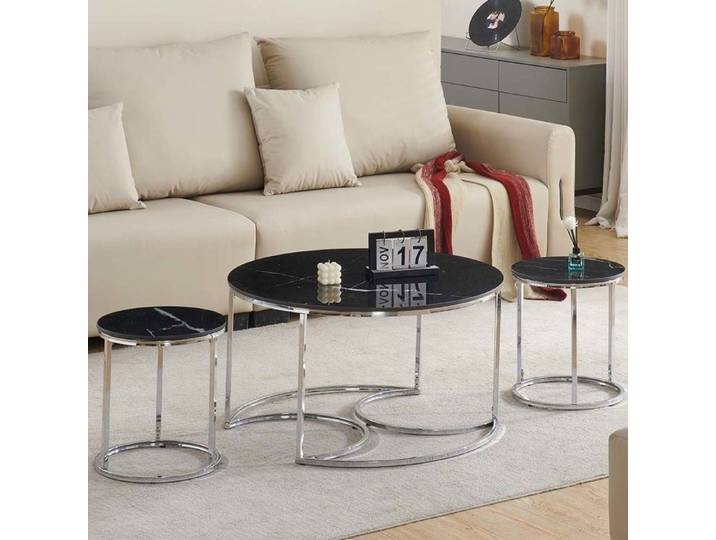 Milton & Oldbrook Set de Table Basse Lamego Marbre Noir - Argent