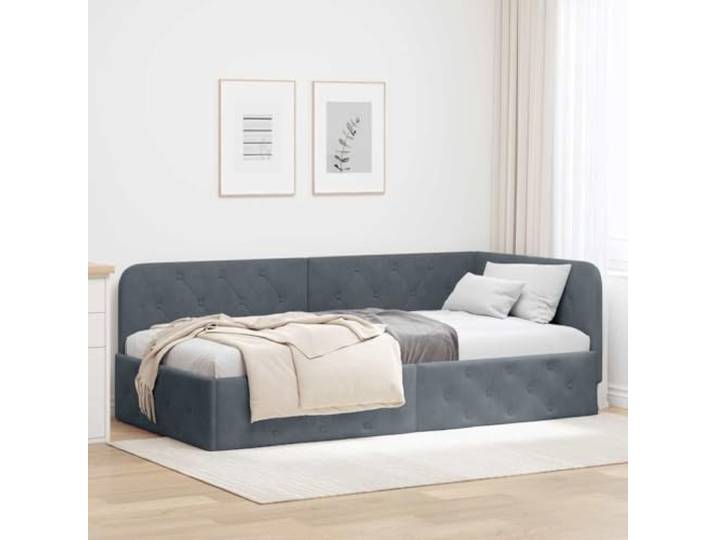 RJPLMFV Eckbettgestell, Dunkelgrau, 90 x 190 cm, Velours Schlafsofa, ausziehbar, Armlehne, umkehrbar, platzsparend, modernes Design, inklusive Latten