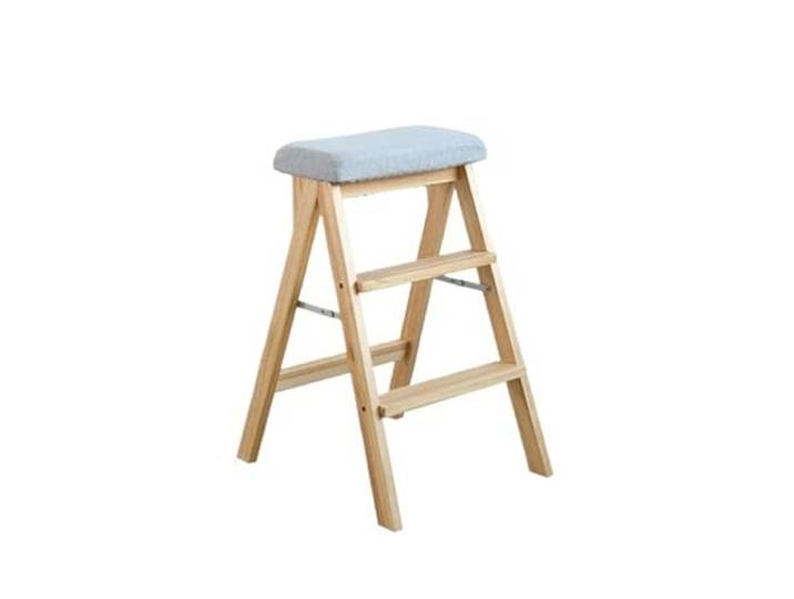 Luercher Klappbarer Treppenhocker, tragbare Hochbank, Massivholzleiter Stuhl geeignet for Küche, Bad und Büro(Light blue)