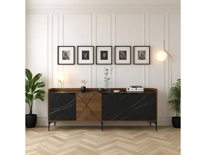 Dmora Sideboard Erythros 180x35x78,6 cm Braun 2 Böden 3 Türen