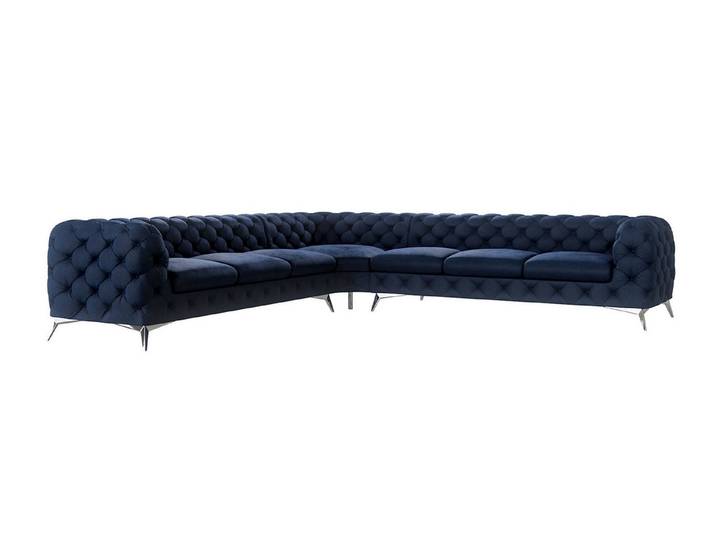 S-Style Möbel Ecksofa Kalina, Chesterfield mit silbernen Metall Füßen, mit Wellenfederung