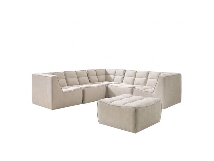 Modulares Ecksofa mit Hocker Set E Beige Samt Blonda Glamour