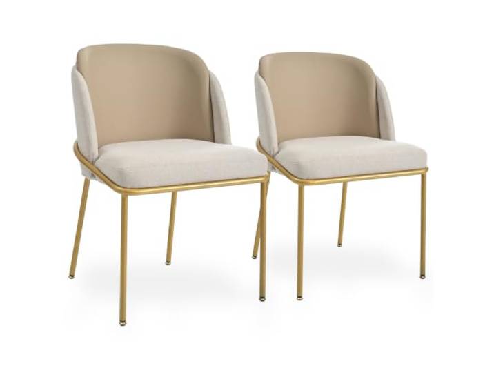 SEEDWAVE Esszimmerstühle 2er Set, Moderner Polsterstuhl als Küchenstuhl mit Leinenstoff Sitzfläche, Kunstleder Rückenlehne und verstellbaren Metallbeinen, Belastbarkeit bis 150 kg (Khaki)