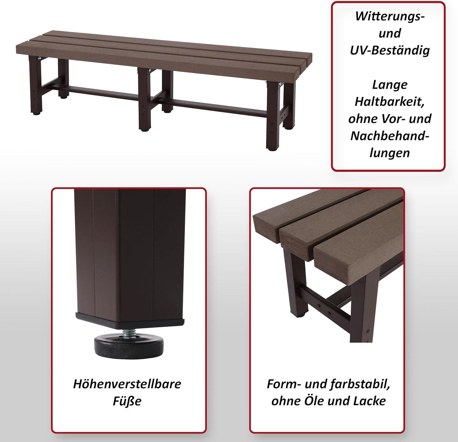 Gartenbank - Terrassenbank - Parkbank - Balkonbank - Sitzbank - Wetterbeständiges WPC-Material - Verstellbare Füße, 150 cm