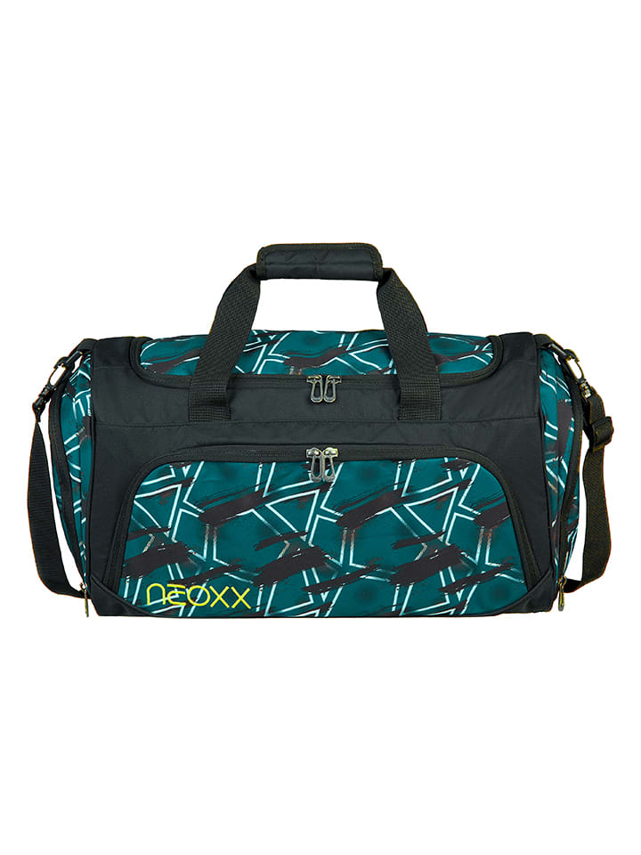 neoxx Schultertasche "Flasch Yourself" in Schwarz/Türkis - (B)43,5 x (H)26 x (T)24 cm - onesize