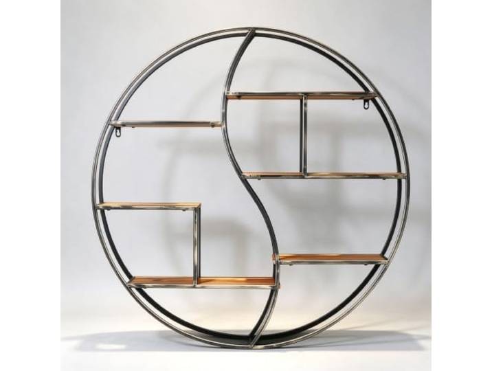 Industrielles Wandregal Rund, Metall Wandboard mit 6 Ebenen für Wohnzimmer Robustes Eisen, Retro Design, Wohnzimmer Dekoration, Platzsparendes Wandregal(Brown,60*60cm/23.6*23.6 in)