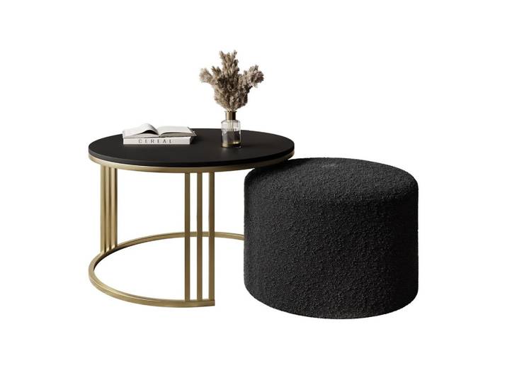COUCHTISCH mit Hocker LORI MAT gebürstetes Gold/schwarz matt/Coral 60