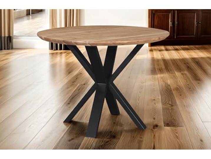SAM Runder Esstisch Kimberly Ø 105 cm Akazie Natur Spider-Gestell schwarz Esszimmertisch massiv, Schweizer Kante, Metallgestell, pflegeleichter Holztisch