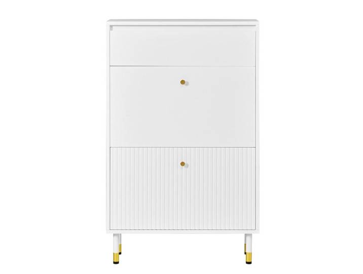 Flieks Schuhschrank Schmal Klappfächer Schublade Wellenfront MDF Modern, Weiß, 65x104x24 cm, Garderobe, Schuhaufbewahrung, Schuhschränke