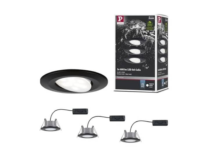 Paulmann 99991 LED Einbauleuchte Calla rund 3er Set 3x6W IP65 neutralweiße Einbaustrahler Schwarz matt schwenkbar Spots Kunststoff Einbaulampe 4000K