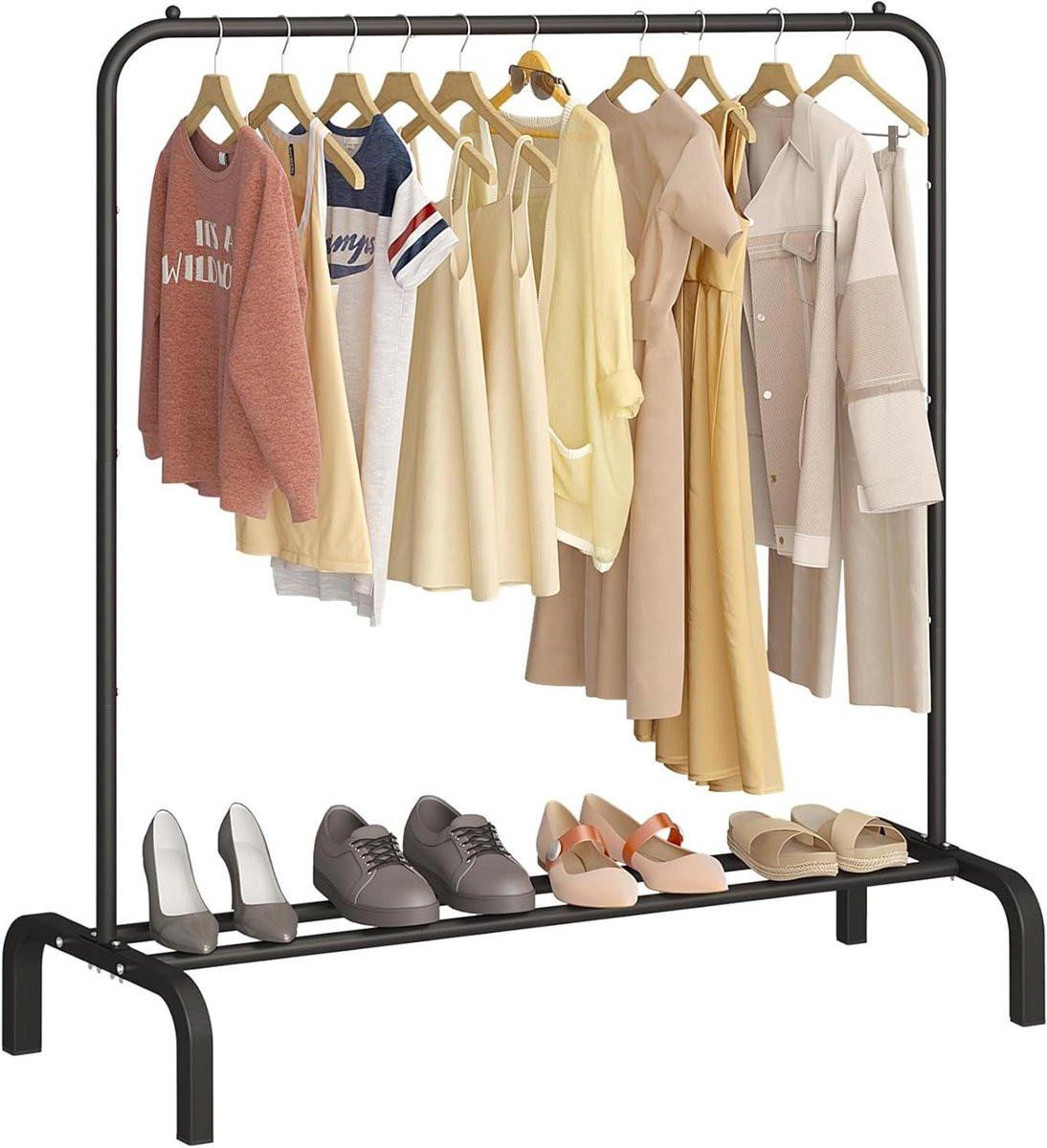 Stevig metalen kledingrek met kledinghangers en dressboy