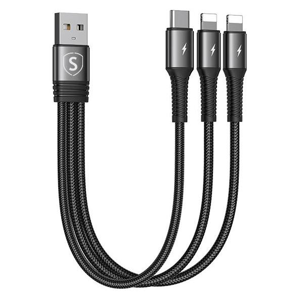 SIGN 3-in-1 Cable Lightning, USB-C, 0.15m, 3.5A, 20W - Black (0.15 m, 20 W) (SN-CGS23)
