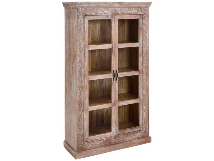 Livetastic Vitrine, Weiß, Holz, Glas, Mangoholz, Holz, 6 Fächer, 110x190x45 cm, Holzmöbel, Holzschränke, Vitrinen Holz, Vitrinenschränke Holz