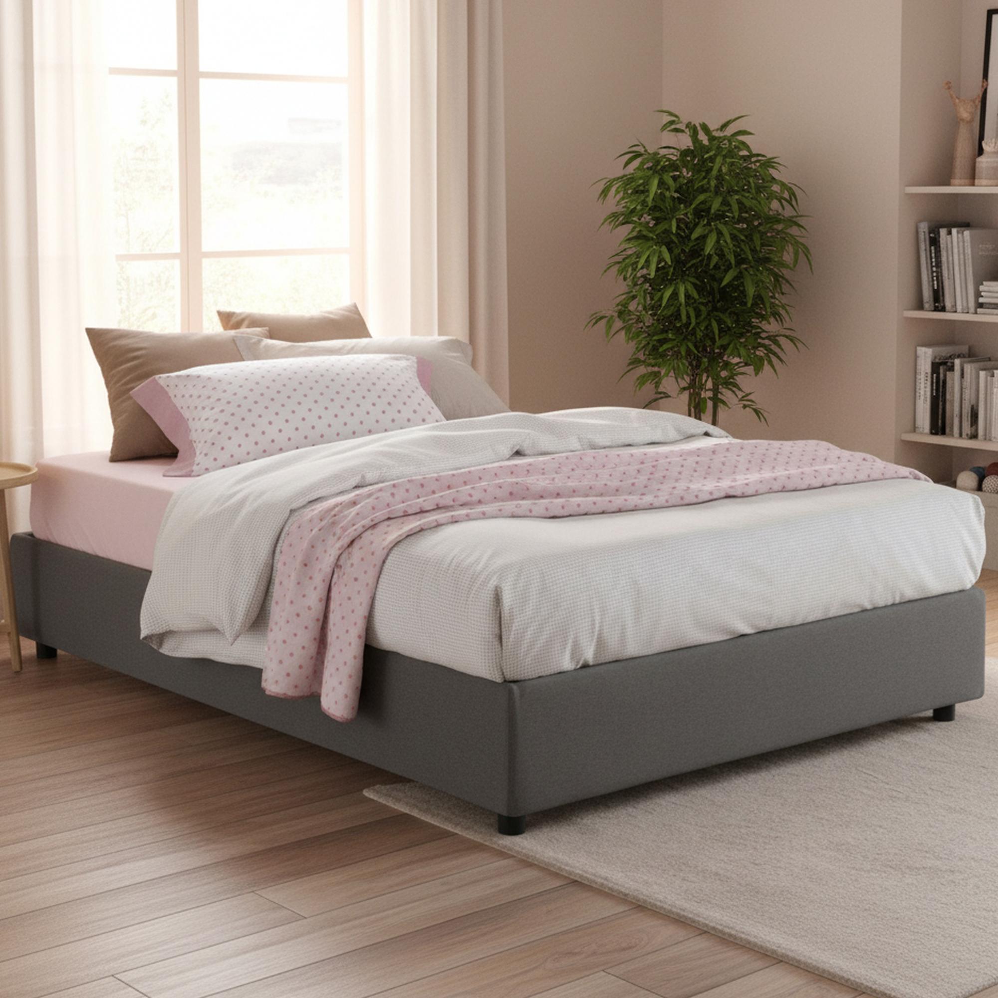 Doppelbett Grace, Containerbett mit Stoffbespannung, 100% Italy, Frontöffnung, inklusive Matratze Cm 160x200, Grau