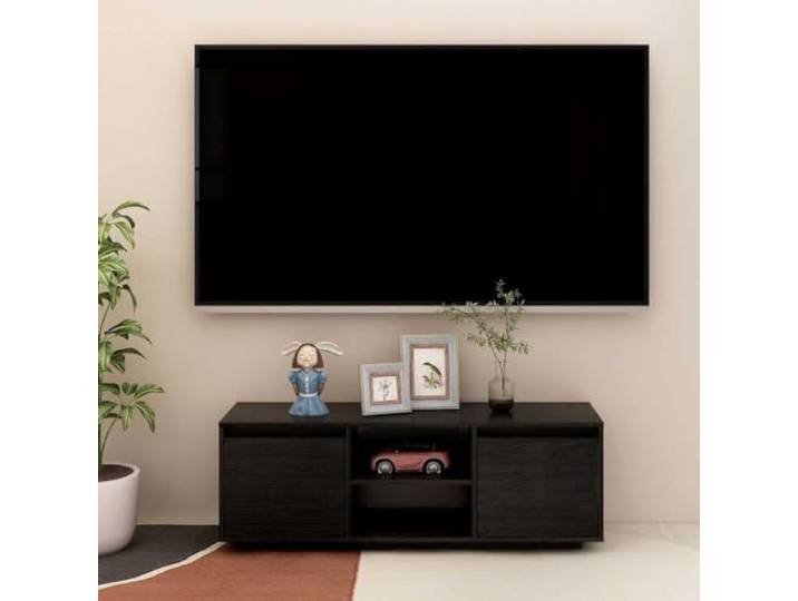 BOWEKAM Möbel, TV-Schrank, schwarz, 110 x 30 x 40 cm, massives Kiefernholz