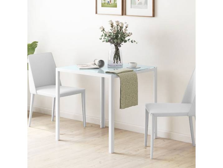 HOMCOM Table Carrée Verre Métal 4 Places 75x75cm Blanc Salon