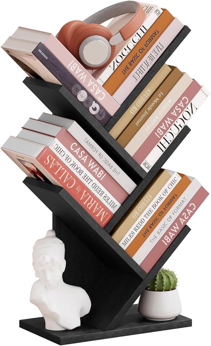 Merkloze Boom Boekenkast - Staande Plank met 4 Niveaus - Zwart