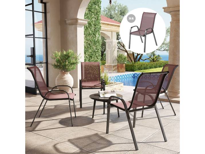Outsunny Lot 4 Chaises Extérieur Empilables Maille Acier Noir