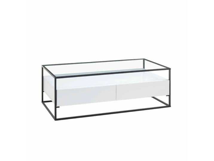 Trendstore Evora Couchtisch mit Glastischplatte - Dekor weiß matt eleganter kubischer Korpus, drei verschiedene Farben, Metall trifft Holzoptik Modern