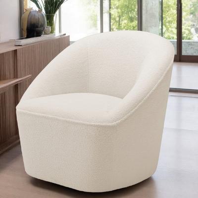 "29.75"" Boucle Swivel Barrel Chair with Rounded Back and 360-Degree Swivel Base and Wrap-Around Seat"
