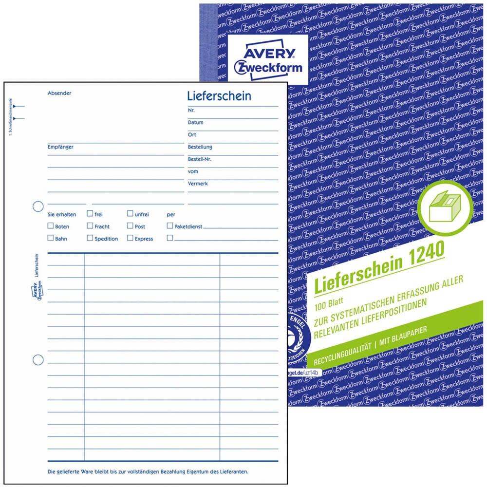 AVERY Zweckform Lieferschein Formularbuch 1240 - 1 x 100 Blatt