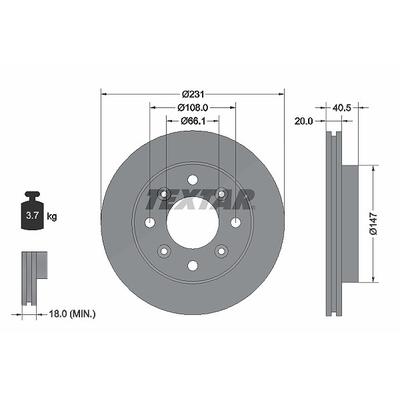 Textar 1x Bremsscheibe [Hersteller-Nr. 92158900] für Rover, Tata