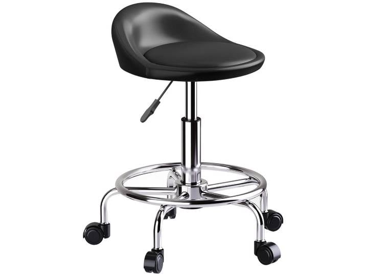 Homcom Rollhocker Kunstleder Metall Schwarz, Kunststoff, 43x75x43 cm, Büromöbel, Bürostühle, Bürohocker