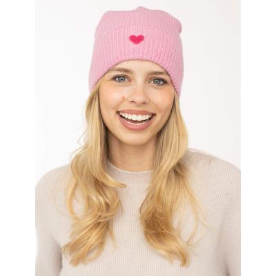 Strickmütze ZWILLINGSHERZ "100% Kaschmir "Herz", Damen, rosa, Obermaterial: 100% Kaschmir, Mützen Strickmütze, liebevolles Herzpatch, feine Rippenstruktur, mit Umschlag