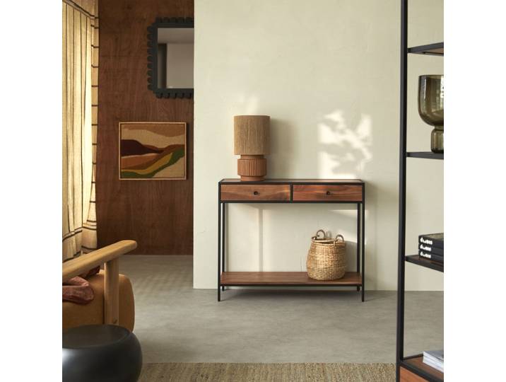 Konsole aus Metall und Akazienholz 100 Agra - Natur