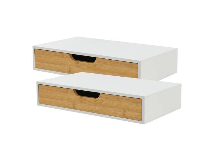 [en.casa] Wandregal-Set 2 Tlg. Bokn, Weiß, Holz, Bambus, Rechteckig, 40x8x24 cm, Wohnzimmer, Regale, Wandregale