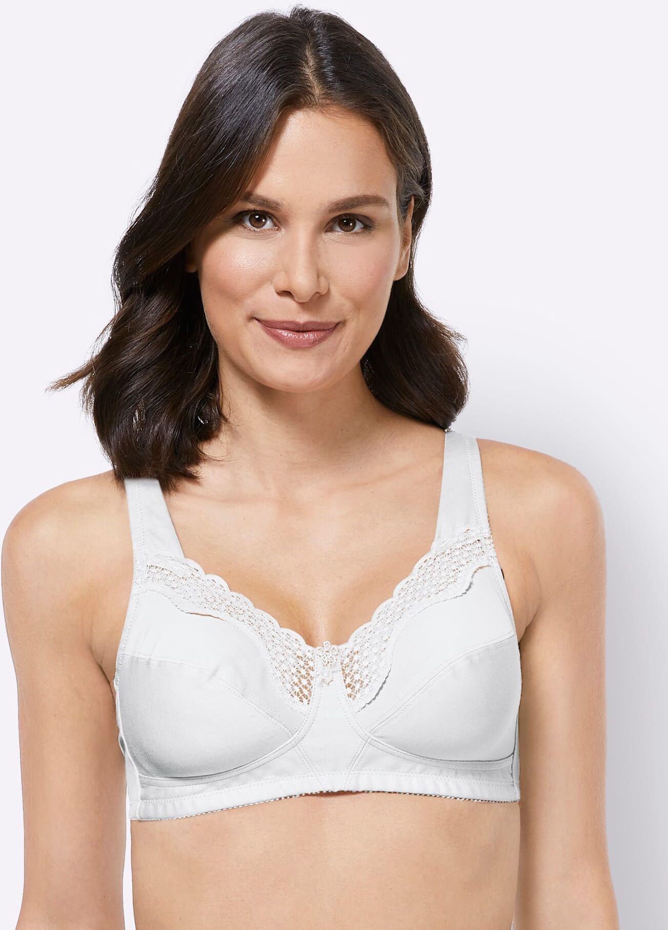 Bügelloser BH, Damen, Gr. 85, Cup F, weiss (weiß), 60% Baumwolle, 35% Polyamid, 5% Elasthan, BHs Bügelloser BH weiß 85, Cup F